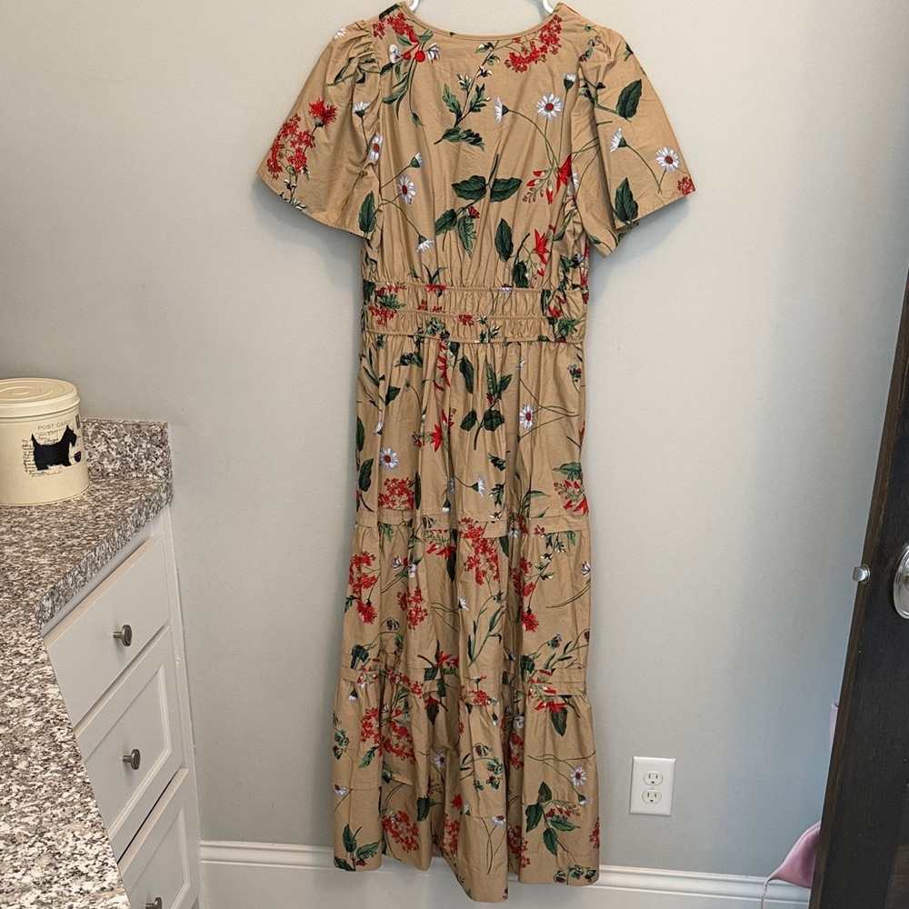 Anthropologie Somerset Maxi Dress Tan Khaki Red Floral. Size Medium. NWOT. - Picture 9 of 9